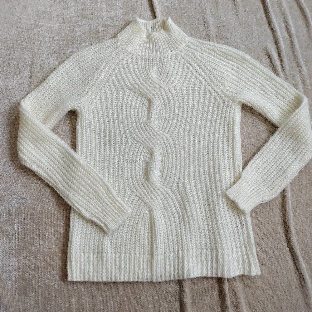 Calvin Klein Collection White Cream Braided Knit High Neck Tunic Sweater Size XS